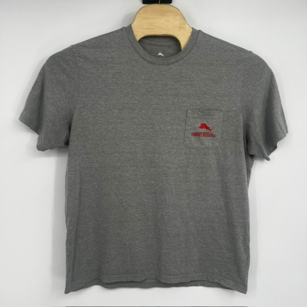 Tommy Bahama Mens Large Gray Bench Warmer Baseball Dog Graphic Pocket T-Shirt